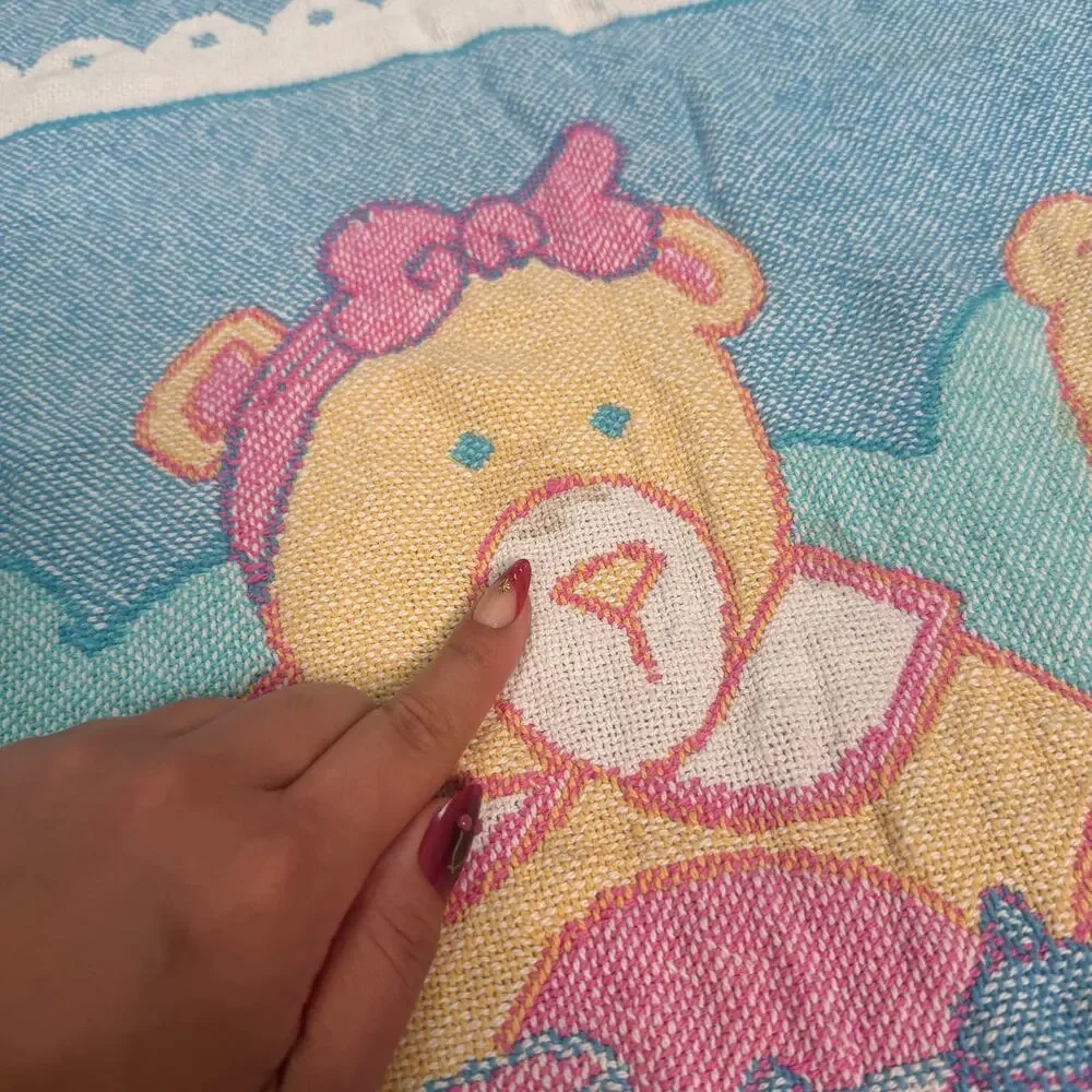 Vintage 80s / 90s pastel teddy bear tea party small tapestry blanket